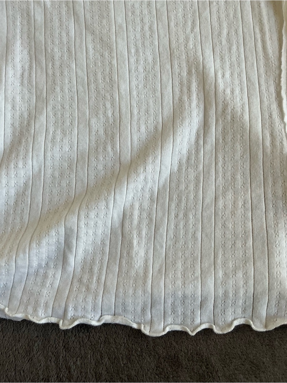 Free People We The Free White Pointelle Ribbed Tee - Boho Lettuce Hem - M - Picture 6 of 14